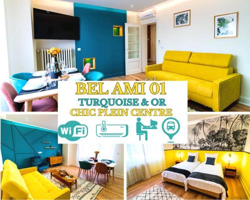 Kable Apartment | Bel AMI 02 - Turquoise & OR - Moderne Chic - Centre Ville - Accès Jardin - Clim - Wifi - Parking - Localisation idéale