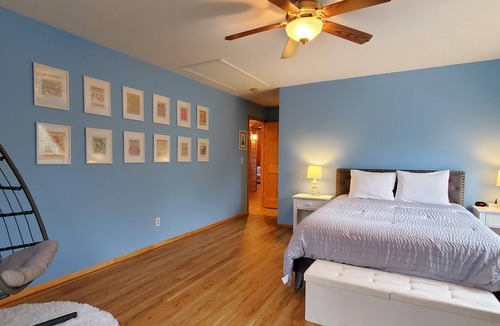 Lake Township House | Arbor Lodge Lakehouse: Wooded Lodge with private beach access and dock on Big Platte Lake