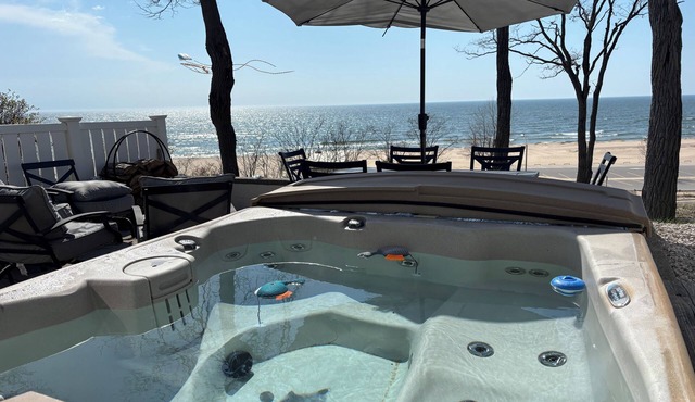 Summer Breeze-Lake Michigan Views + Hot Tub ~ Steps to Beach Access
